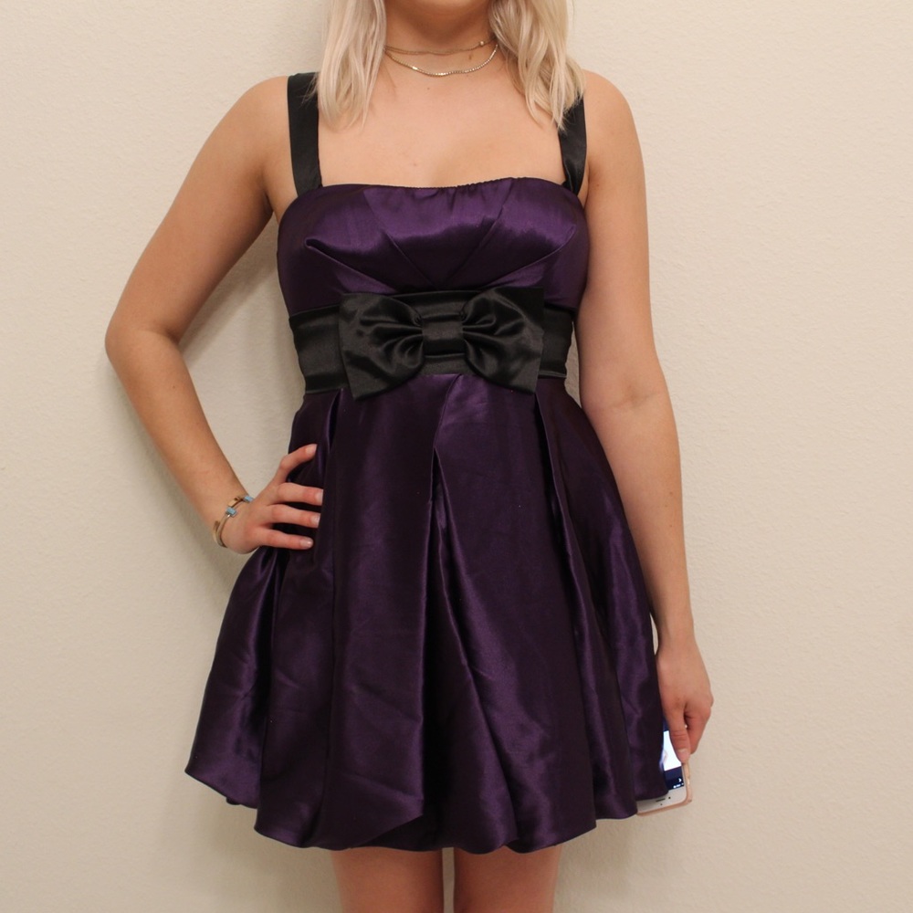 Purple Satin Dress with Bow
